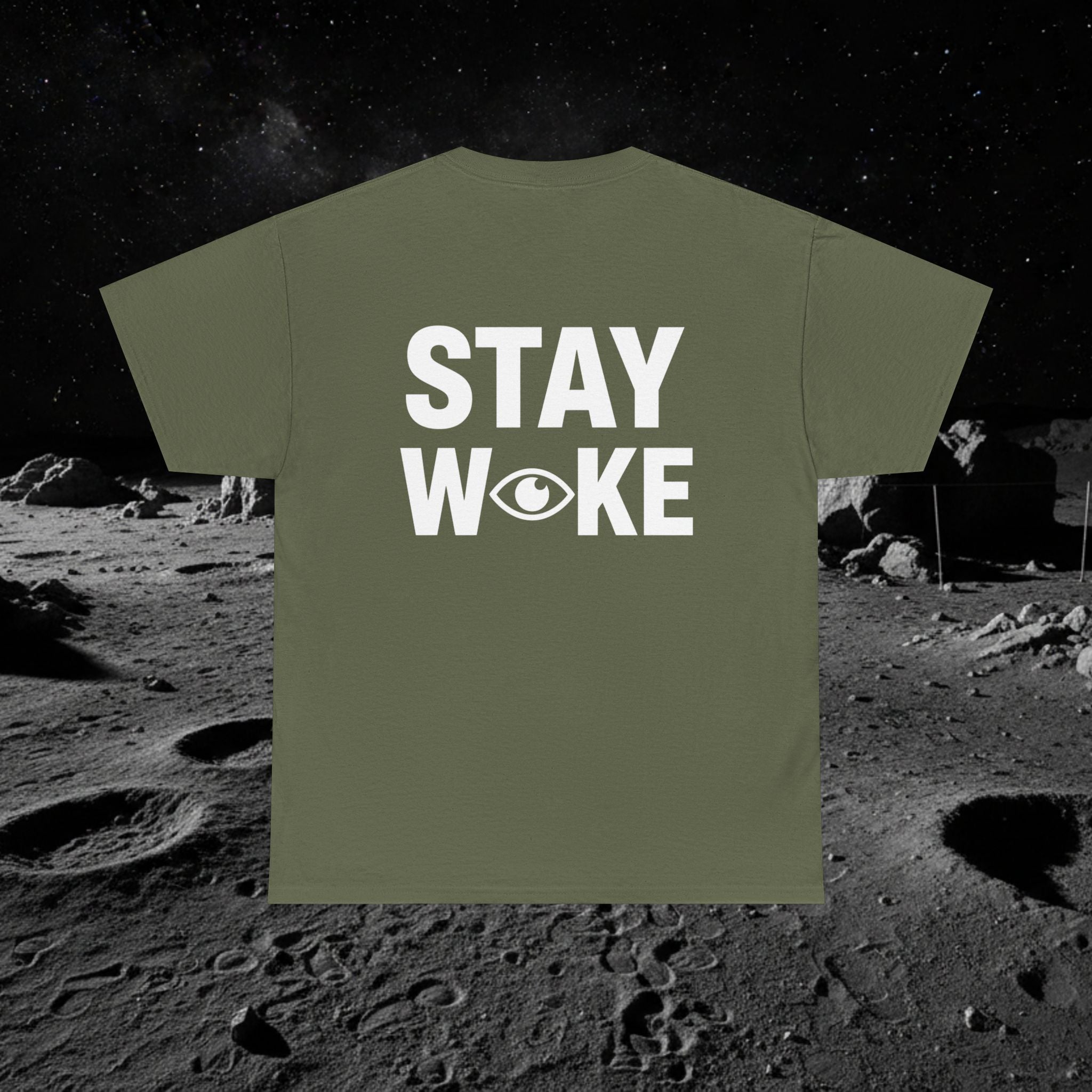 Fake Moon Landing Tee — "It Was All Fake AF" Front & "Stay Woke" Back