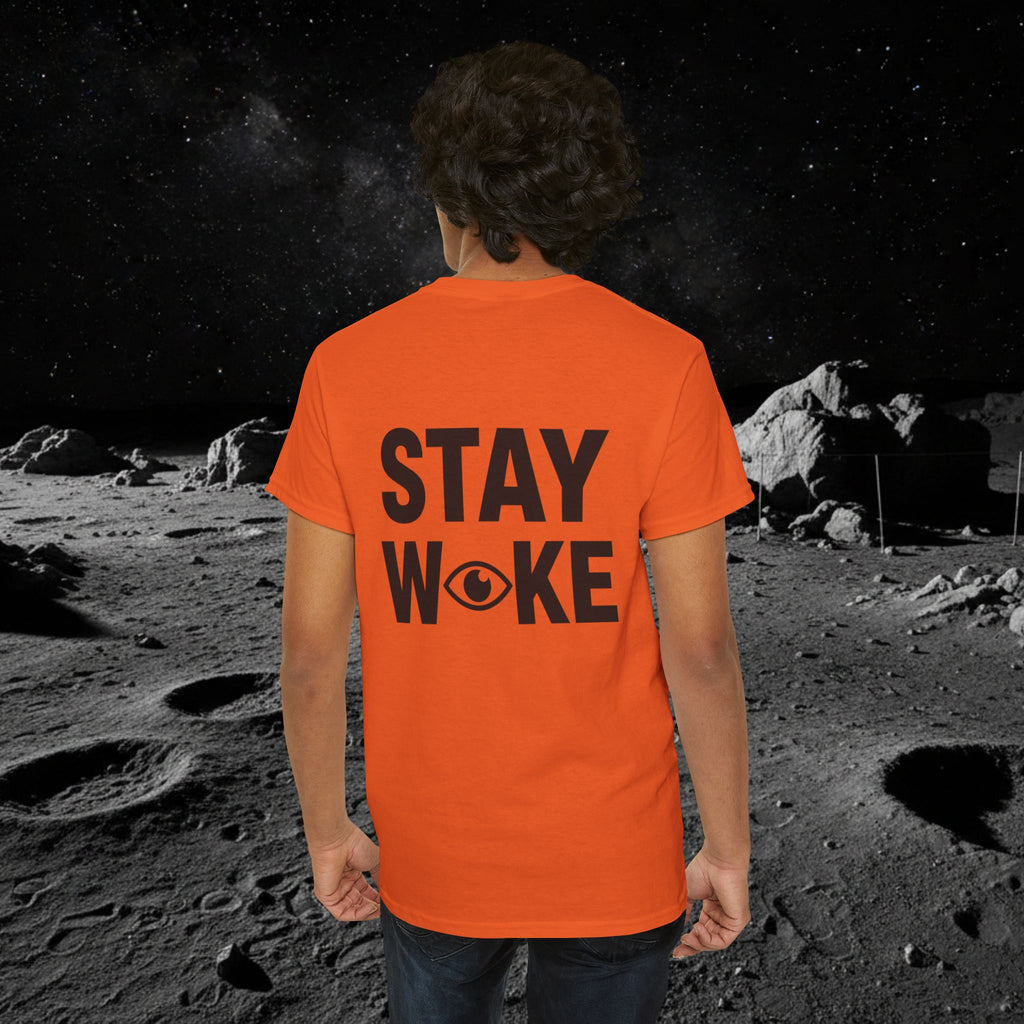Fake Moon Landing Tee — "It Was All Fake AF" Front & "Stay Woke" Back