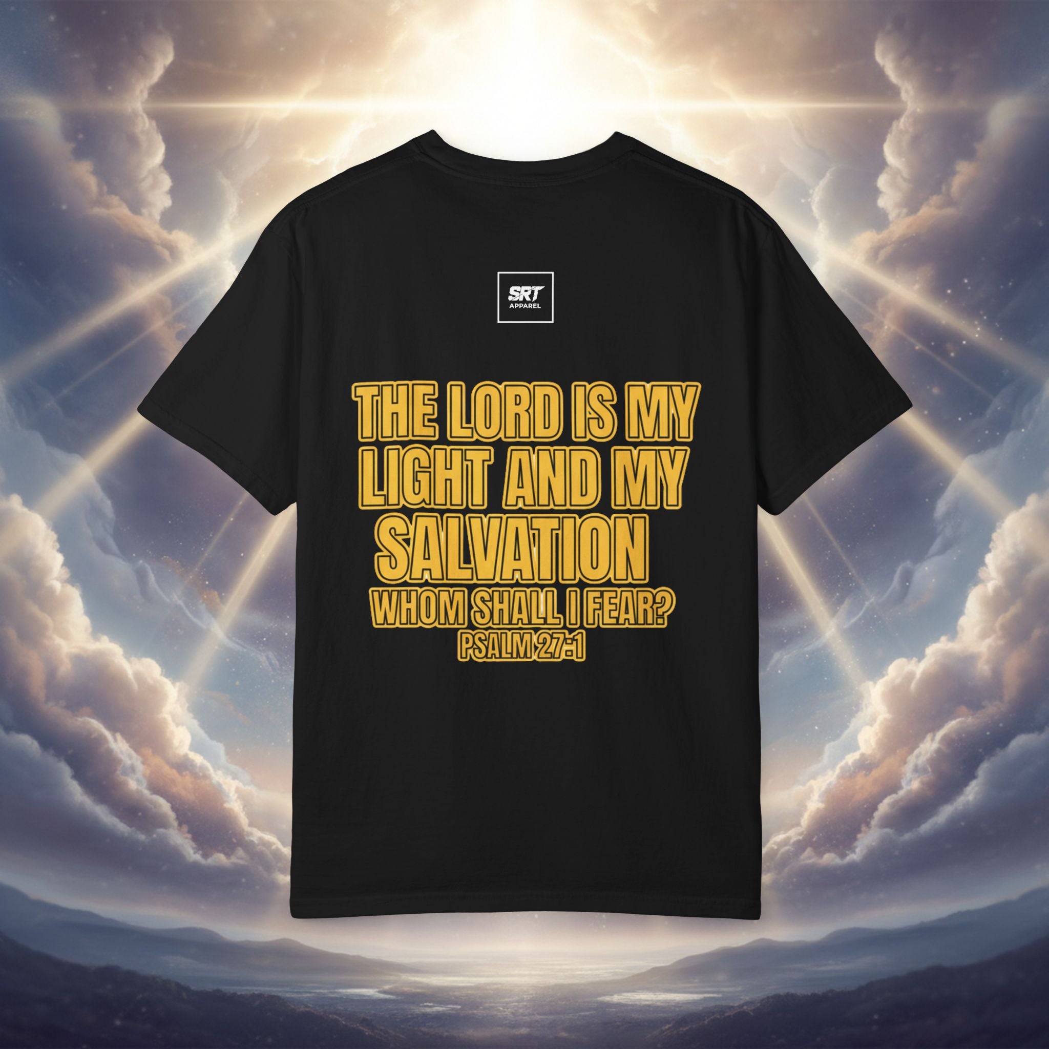 God Saved Me T-Shirt — Christian Faith Tee with Praying Hands & Psalm 27:1 Back Print
