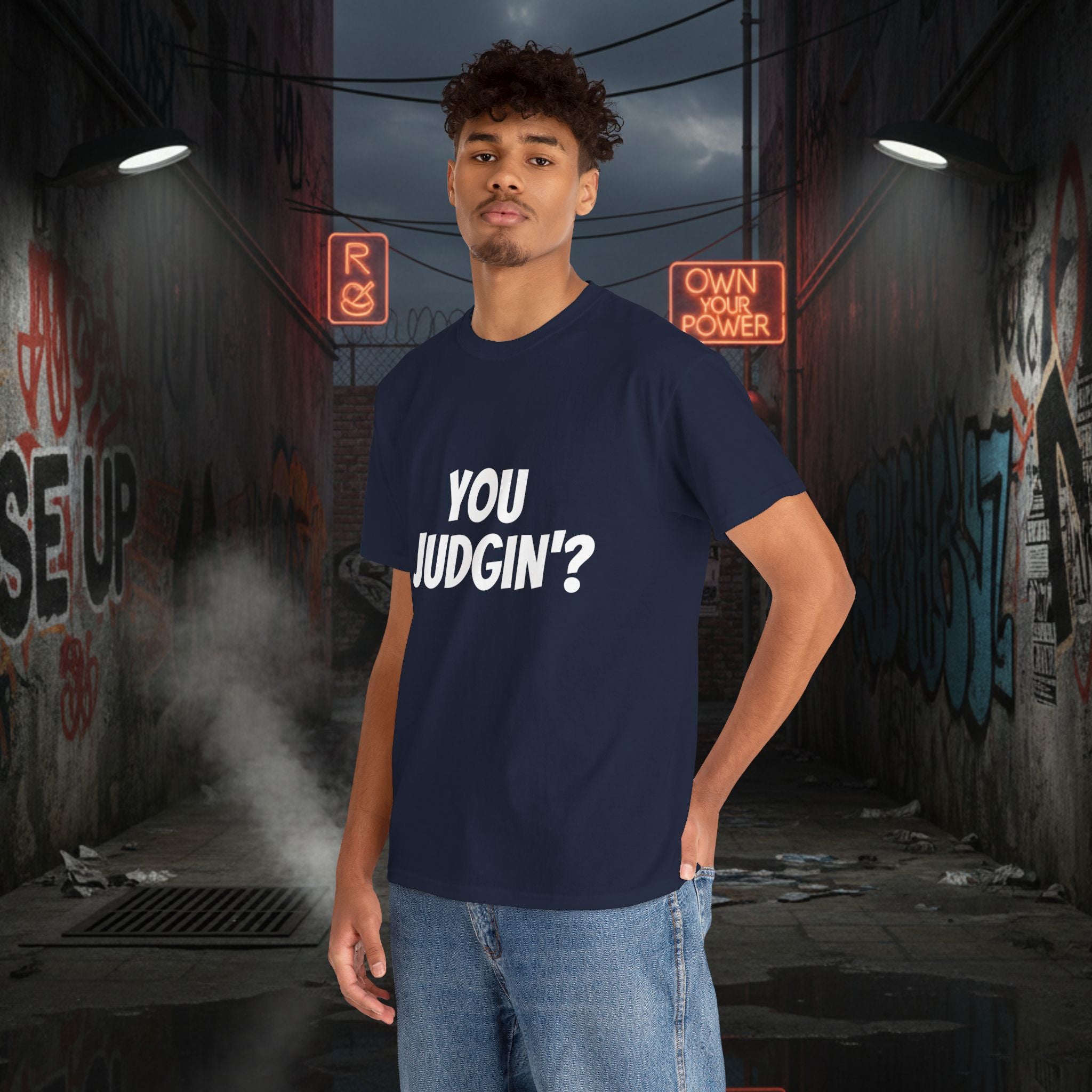 You Judgin'? Graphic Tee — 'Don't Be This Guy' Gavel Judge Back Print