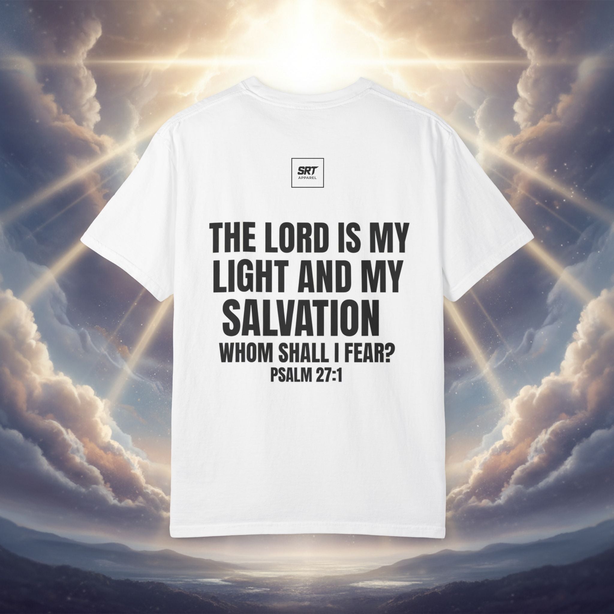 God Saved Me T-Shirt — Christian Faith Tee with Praying Hands & Psalm 27:1 Back Print