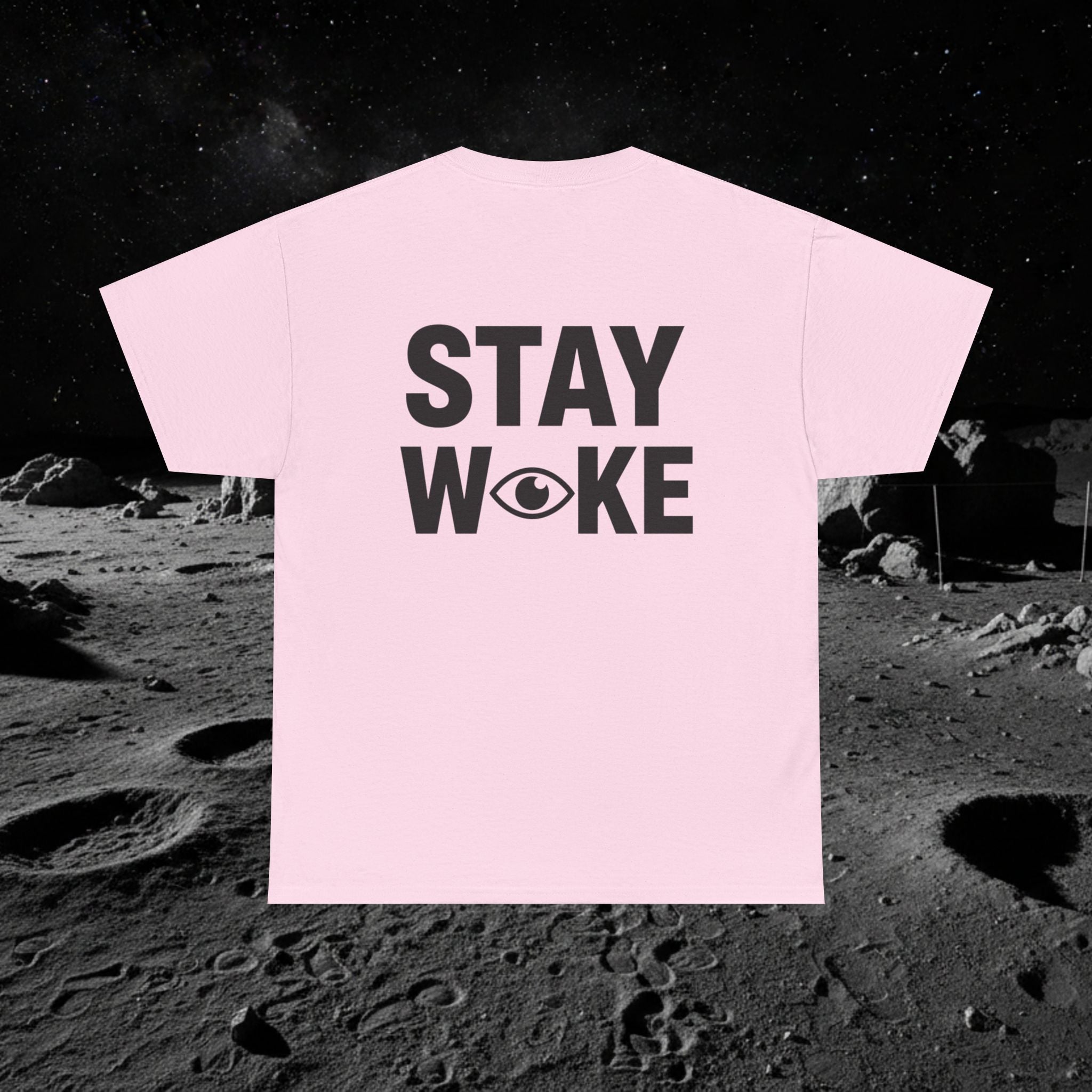 Fake Moon Landing Tee — "It Was All Fake AF" Front & "Stay Woke" Back