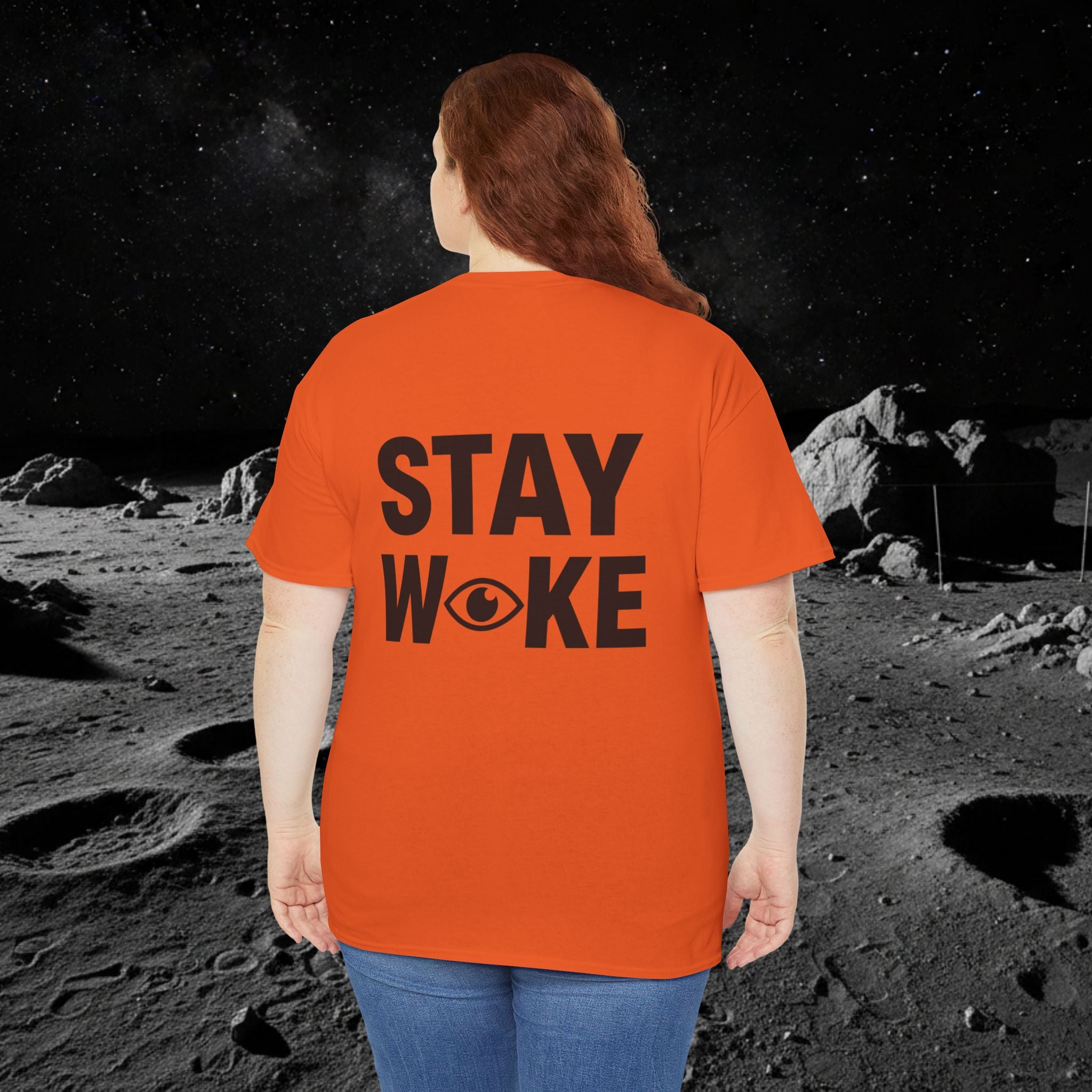 Fake Moon Landing Tee — "It Was All Fake AF" Front & "Stay Woke" Back