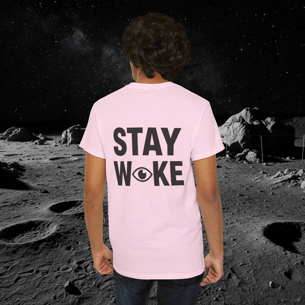 Fake Moon Landing Tee — "It Was All Fake AF" Front & "Stay Woke" Back