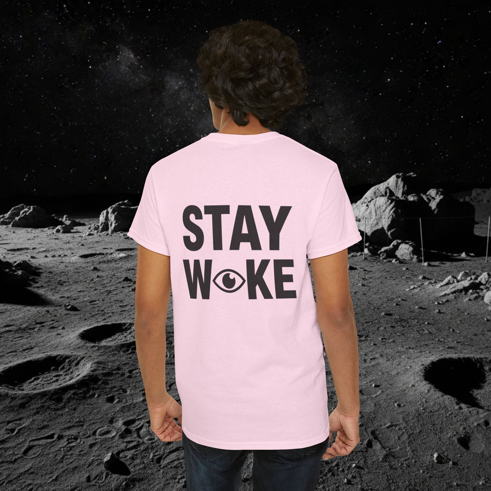 Fake Moon Landing Tee — "It Was All Fake AF" Front & "Stay Woke" Back