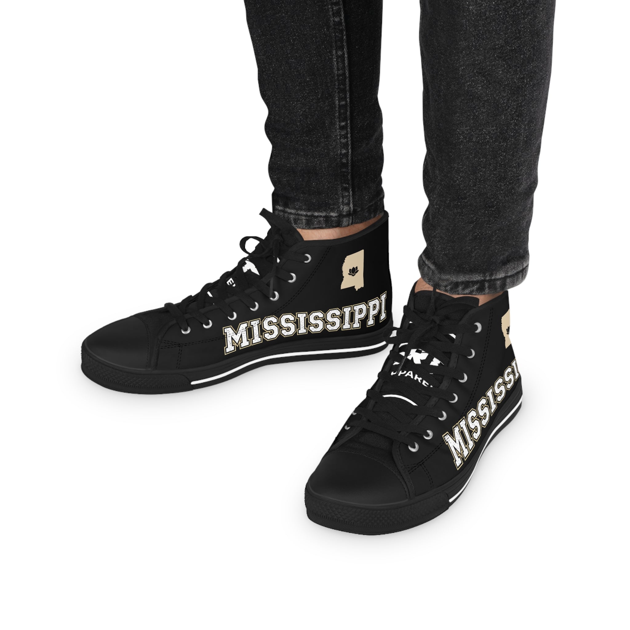 Mississippi High Top Sneakers — White Retro College-Style Men's Shoes
