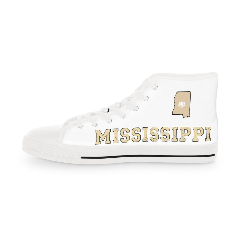 Mississippi High Top Sneakers — White Retro College-Style Men's Shoes