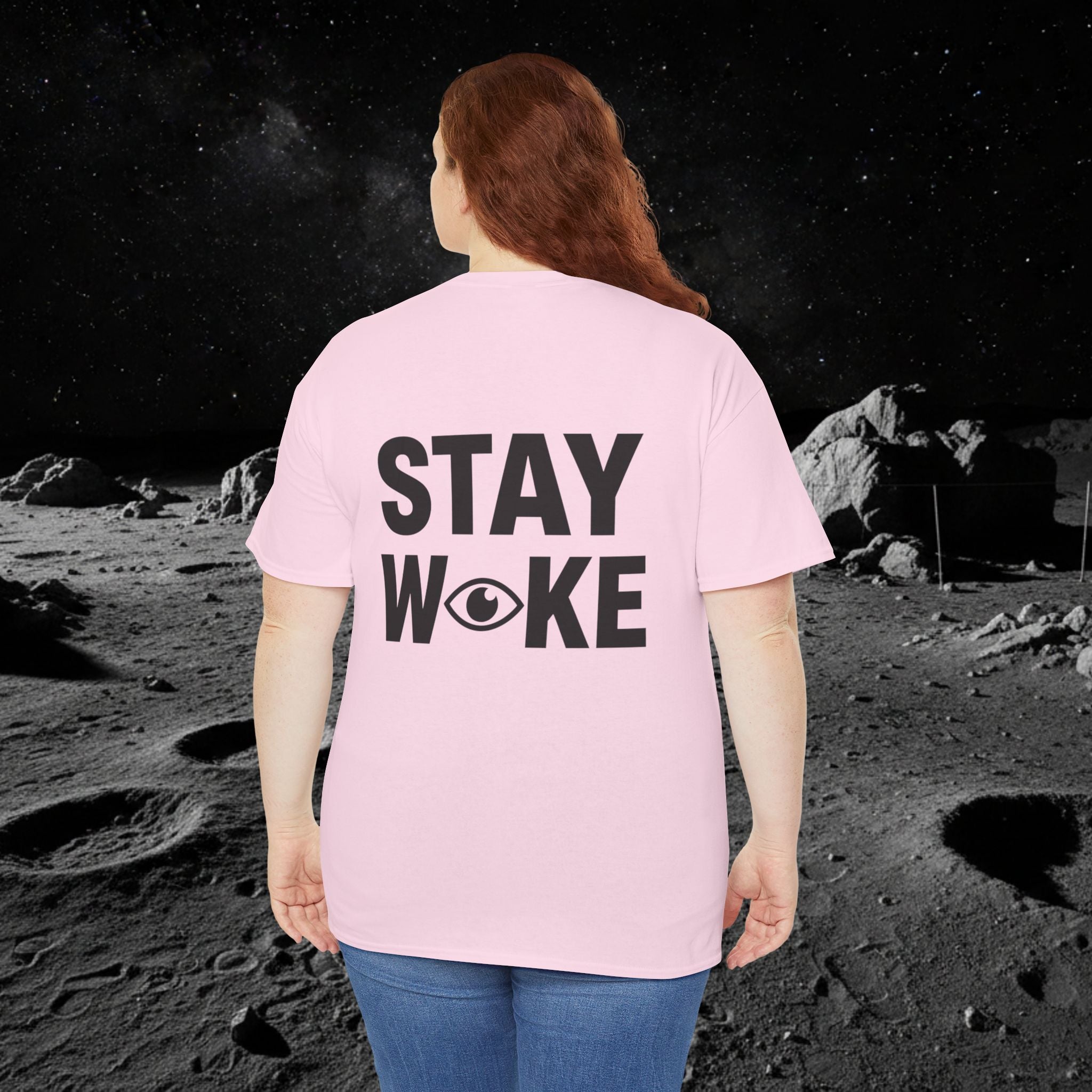 Fake Moon Landing Tee — "It Was All Fake AF" Front & "Stay Woke" Back