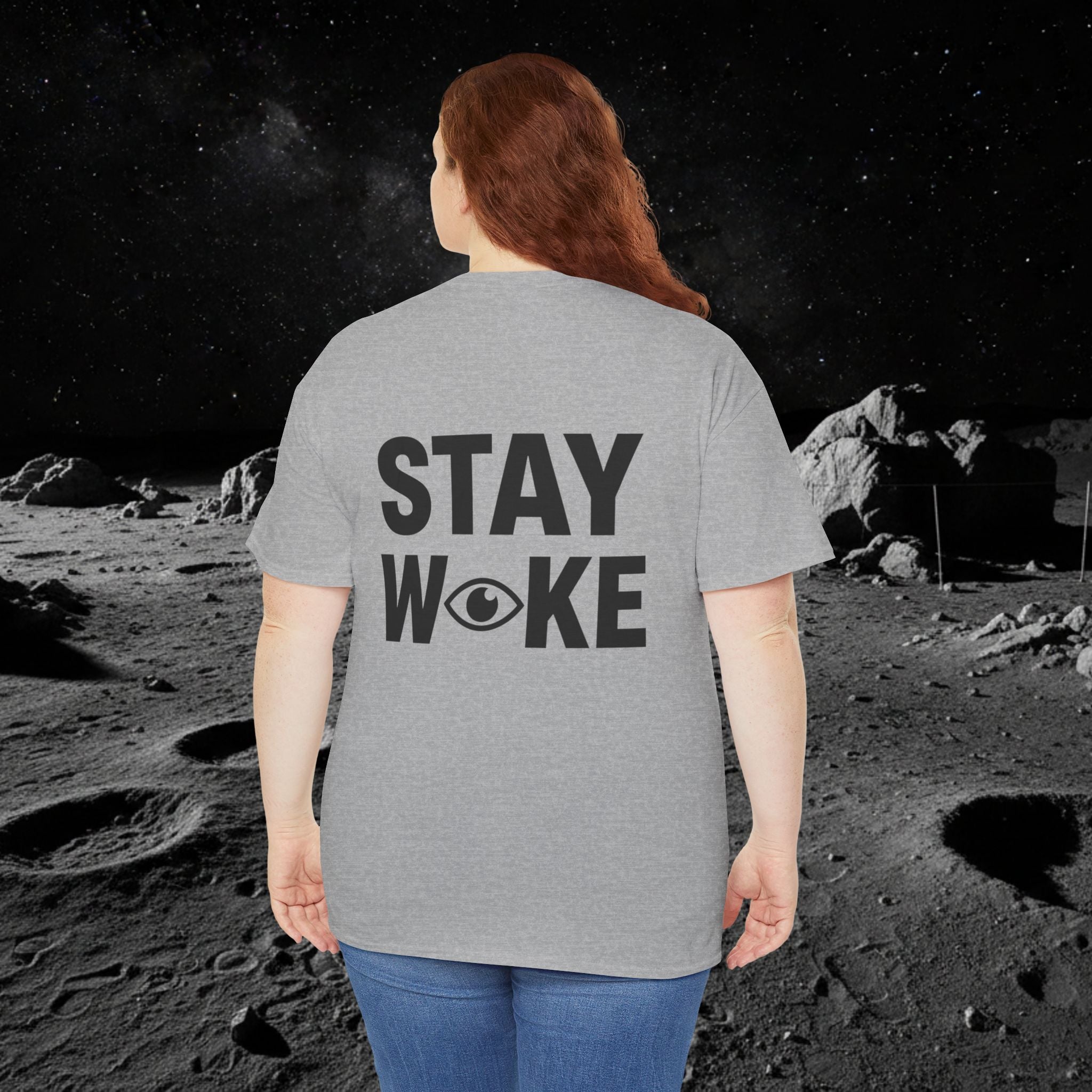 Fake Moon Landing Tee — "It Was All Fake AF" Front & "Stay Woke" Back