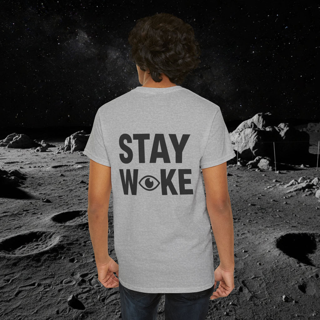 Fake Moon Landing Tee — "It Was All Fake AF" Front & "Stay Woke" Back