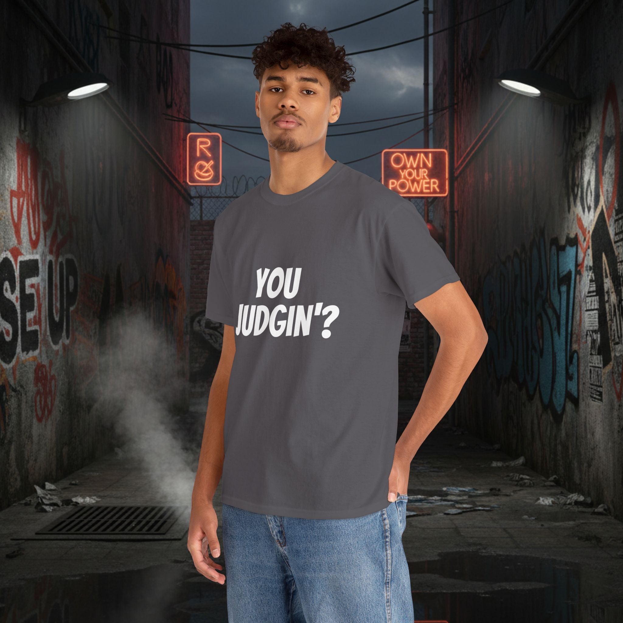 You Judgin'? Graphic Tee — 'Don't Be This Guy' Gavel Judge Back Print