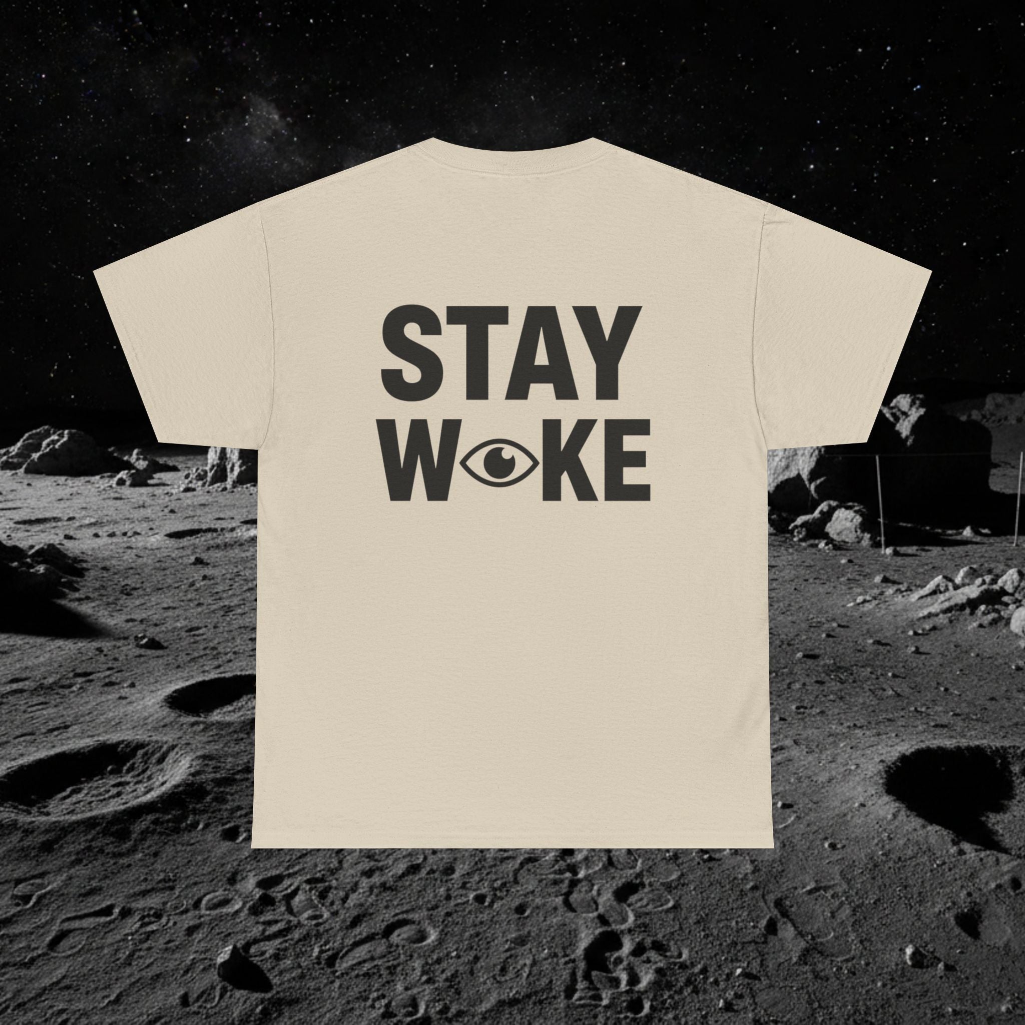 Fake Moon Landing Tee — "It Was All Fake AF" Front & "Stay Woke" Back