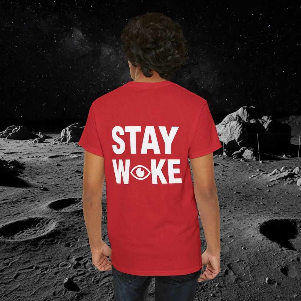 Fake Moon Landing Tee — "It Was All Fake AF" Front & "Stay Woke" Back