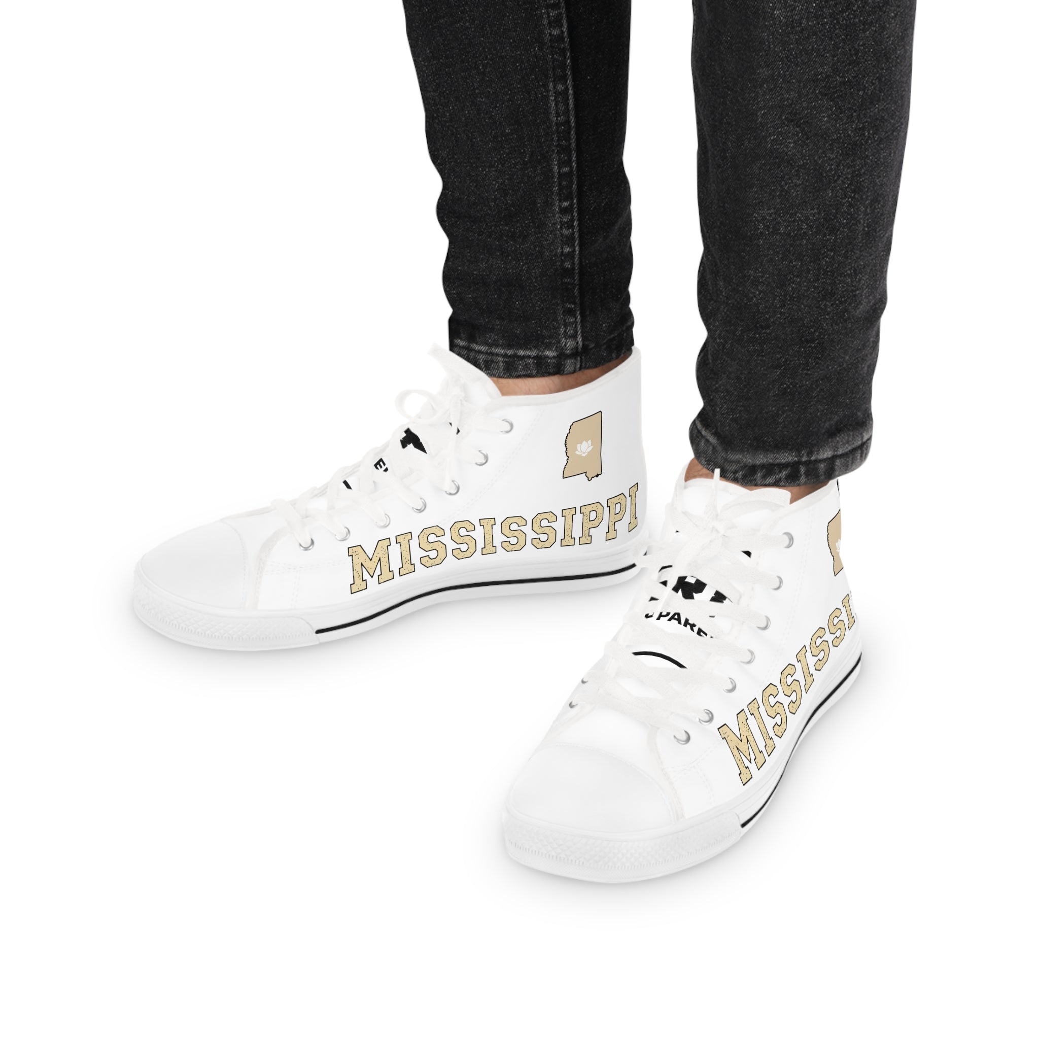 Mississippi High Top Sneakers — White Retro College-Style Men's Shoes