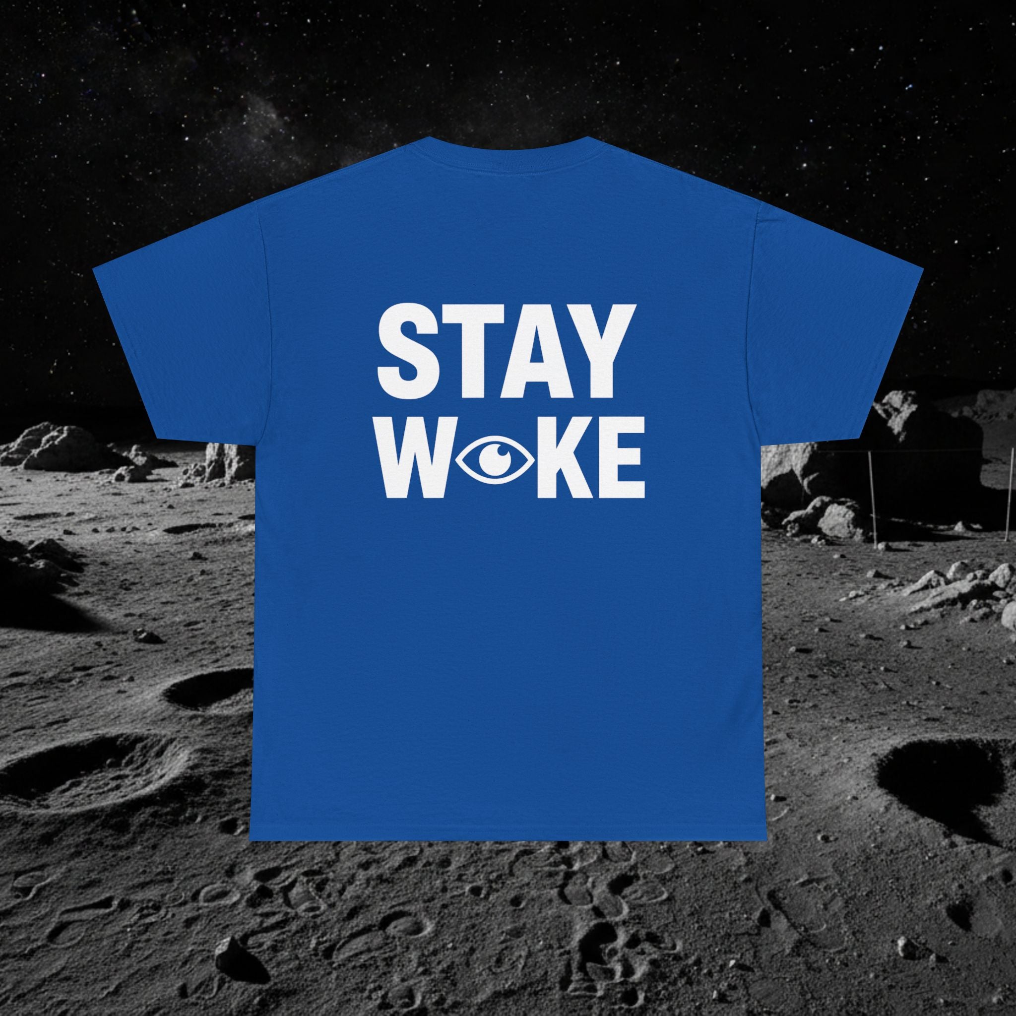 Fake Moon Landing Tee — "It Was All Fake AF" Front & "Stay Woke" Back