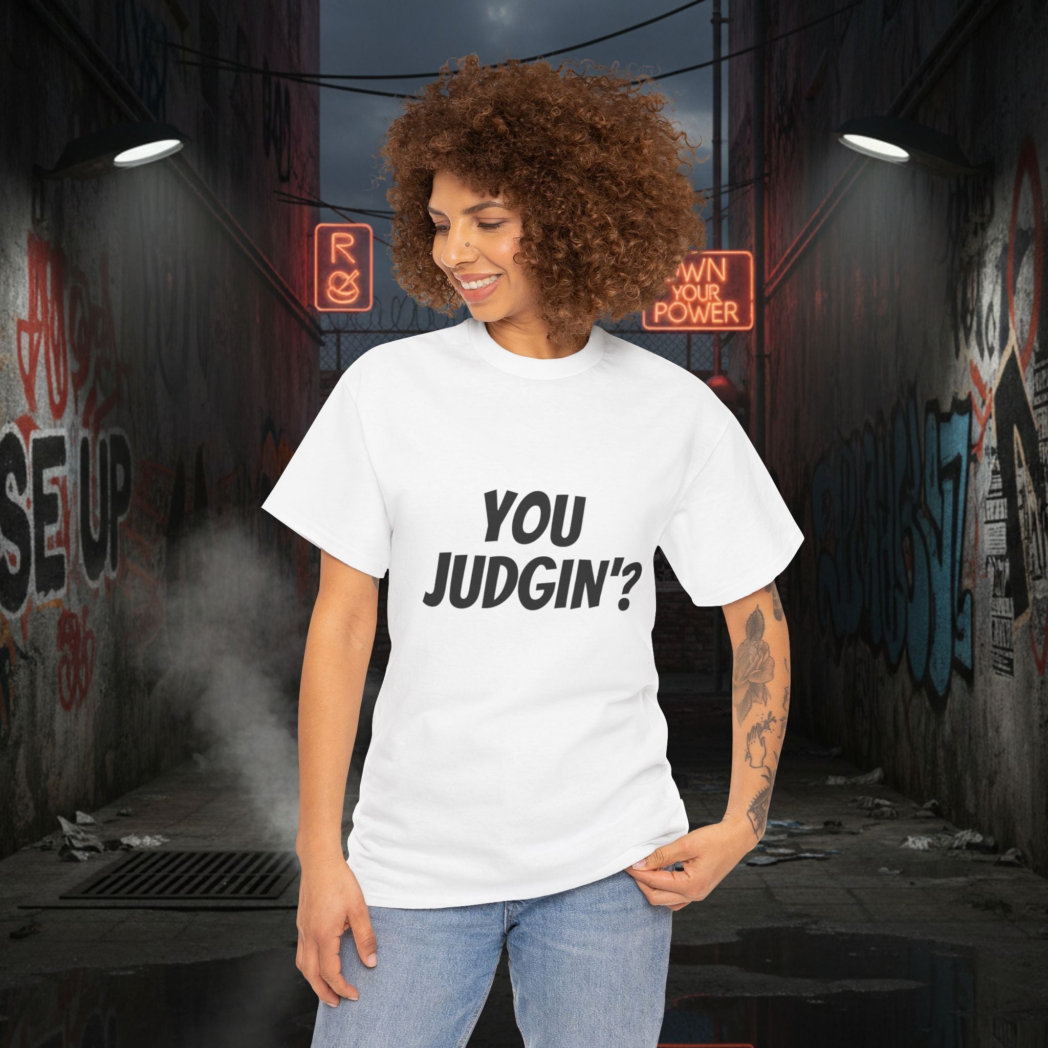 You Judgin'? Graphic Tee — 'Don't Be This Guy' Gavel Judge Back Print