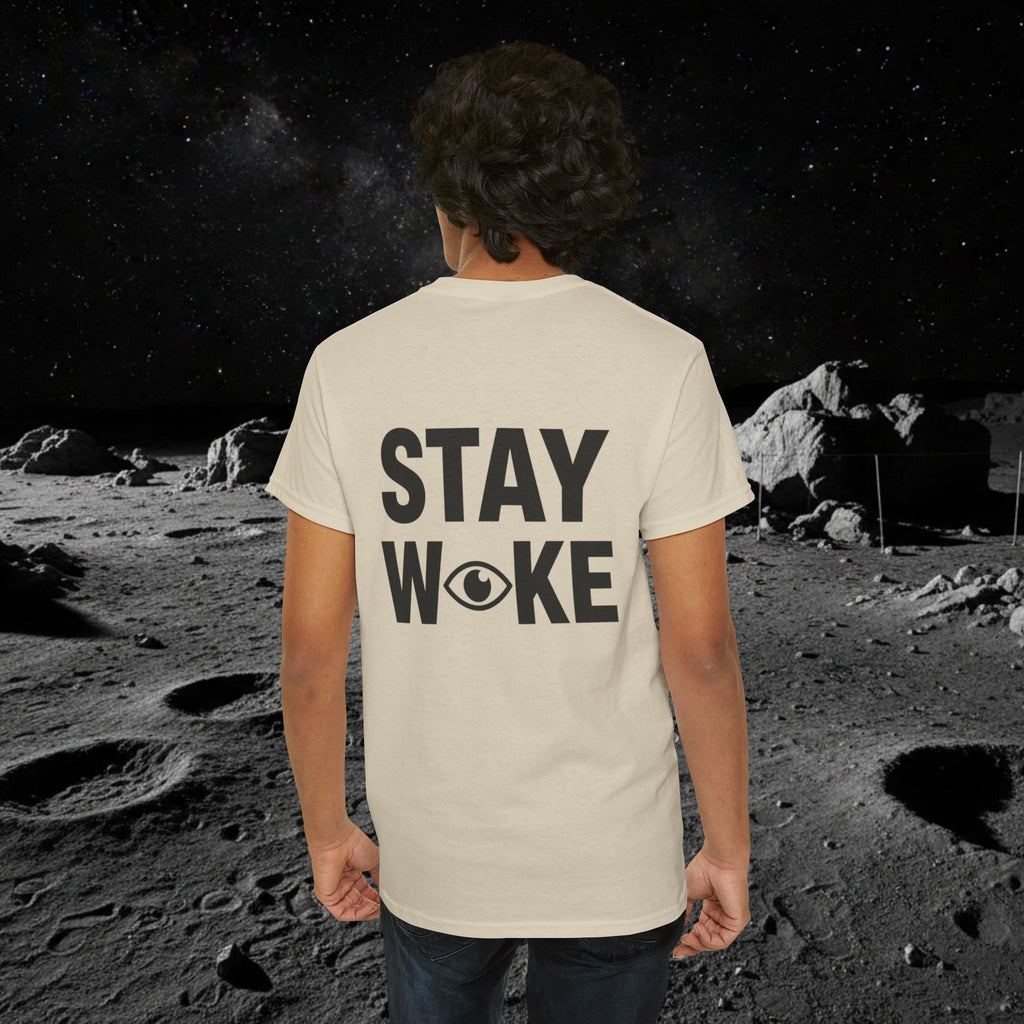 Fake Moon Landing Tee — "It Was All Fake AF" Front & "Stay Woke" Back
