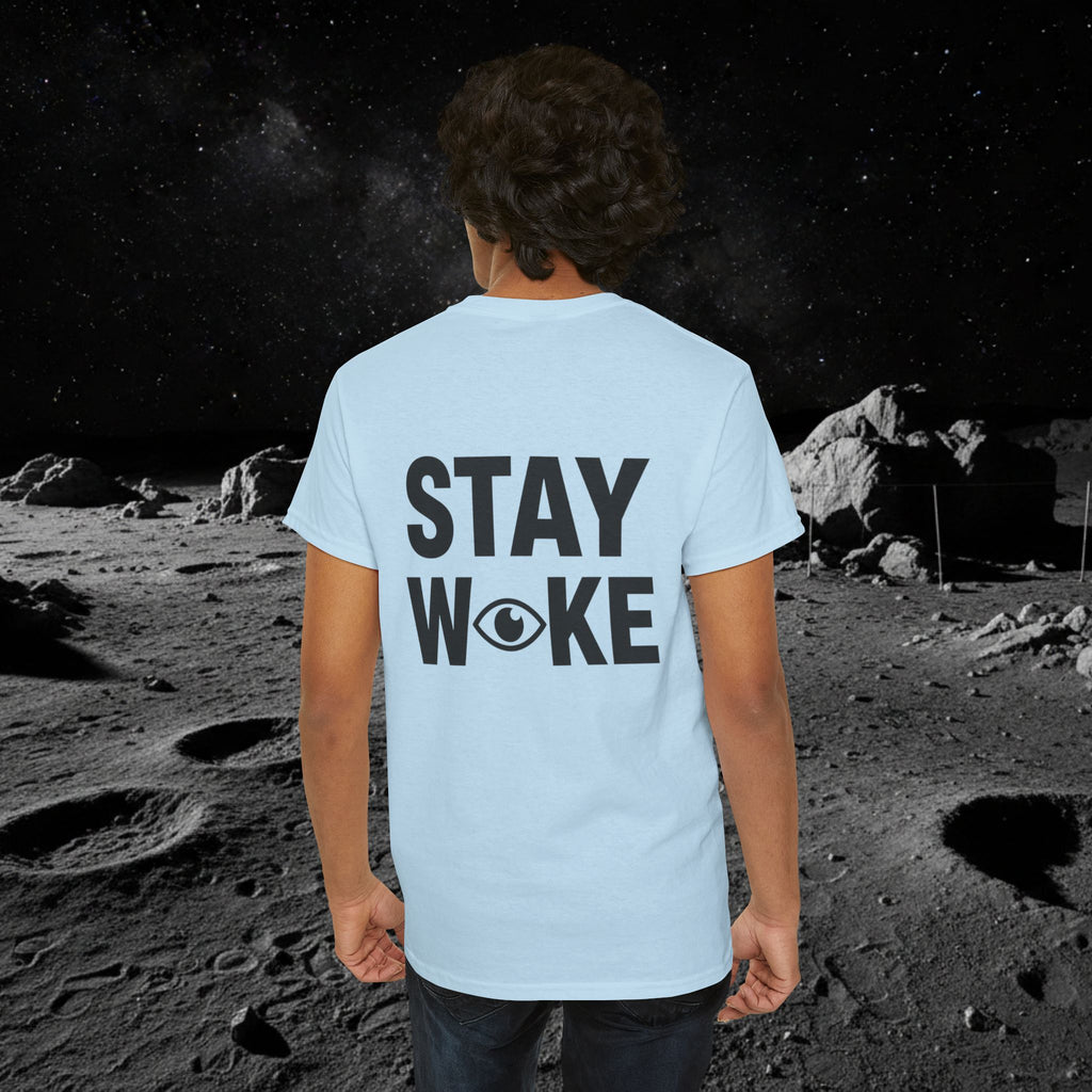 Fake Moon Landing Tee — "It Was All Fake AF" Front & "Stay Woke" Back