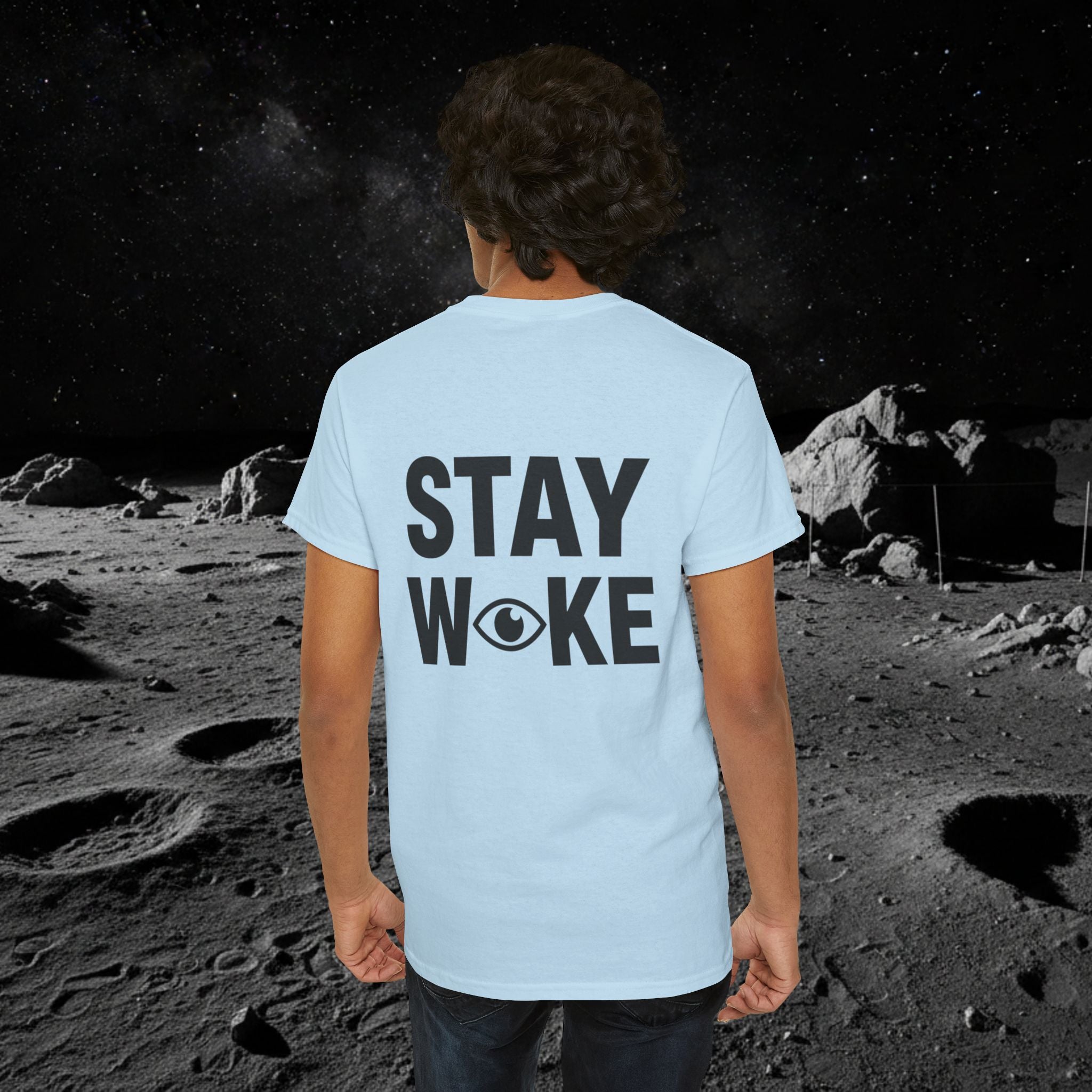 Fake Moon Landing Tee — "It Was All Fake AF" Front & "Stay Woke" Back
