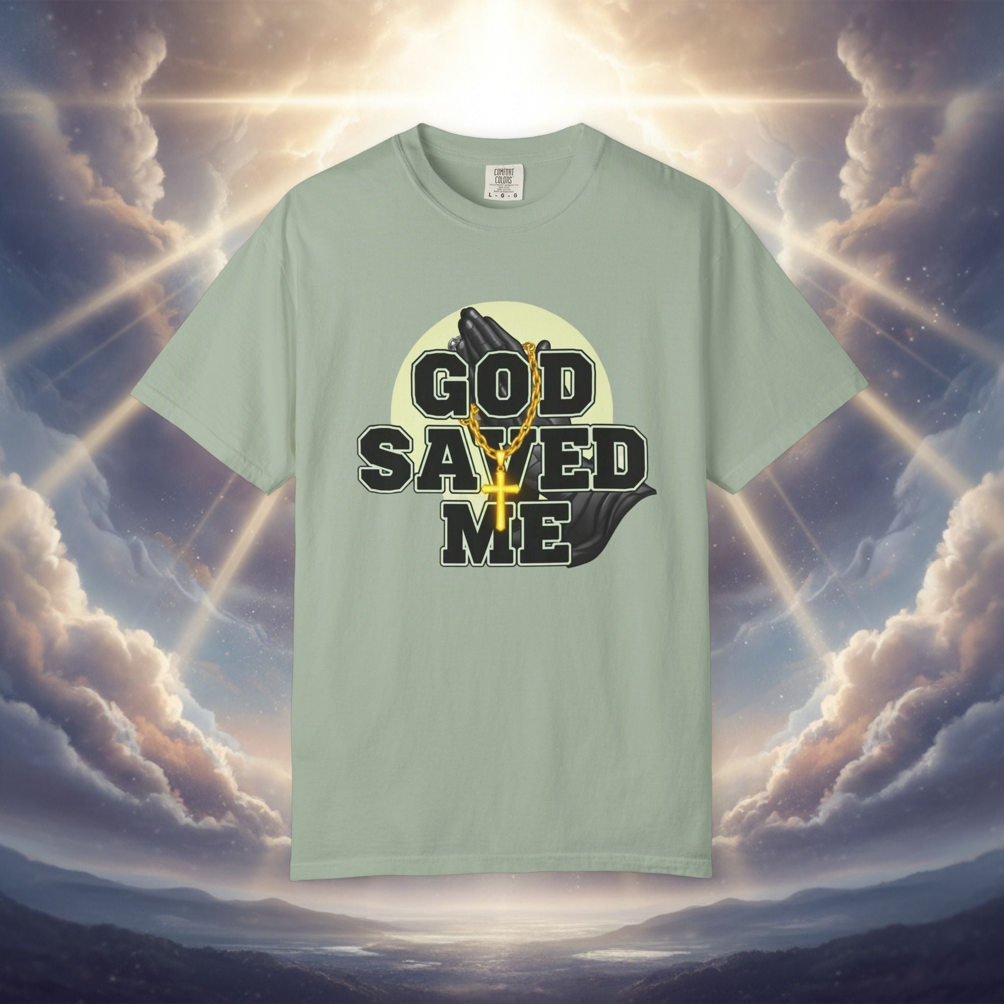 God Saved Me T-Shirt — Christian Faith Tee with Praying Hands & Psalm 27:1 Back Print