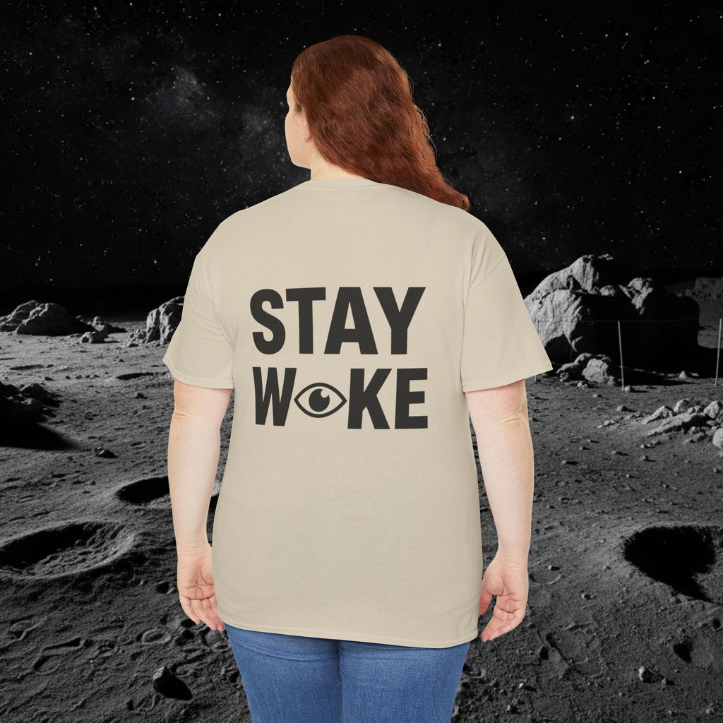 Fake Moon Landing Tee — "It Was All Fake AF" Front & "Stay Woke" Back