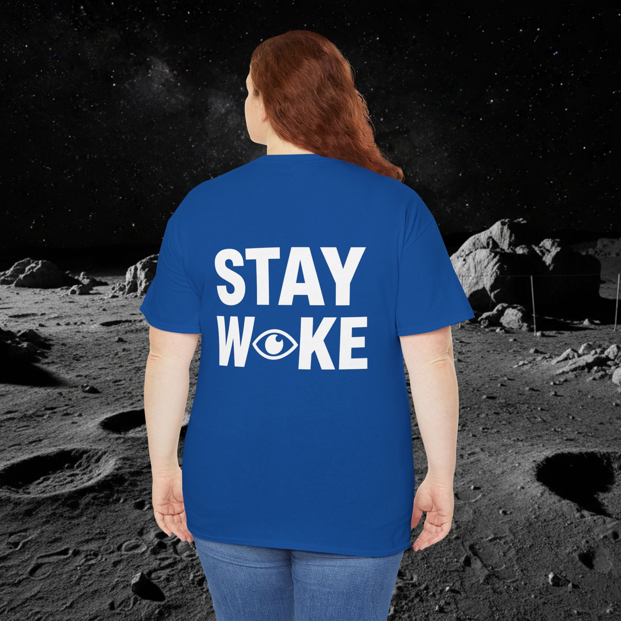 Fake Moon Landing Tee — "It Was All Fake AF" Front & "Stay Woke" Back