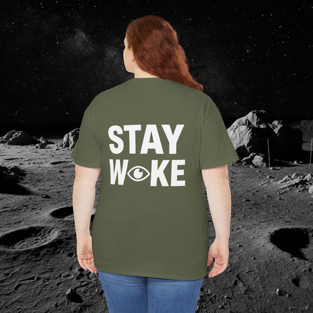 Fake Moon Landing Tee — "It Was All Fake AF" Front & "Stay Woke" Back